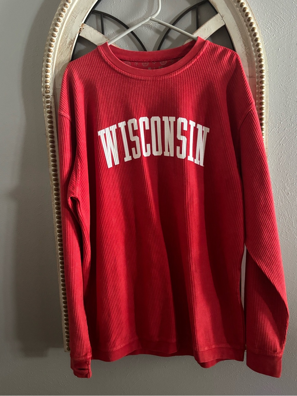 Pressbox Red Ribbed Wisconsin Crewneck Sweater XL